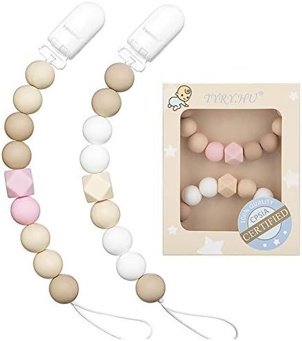Pacifier Clip Baby Girls Binky Holder Soothie Paci Clip Silicone Bead Teething Relief Teether Toy... | Amazon (US)
