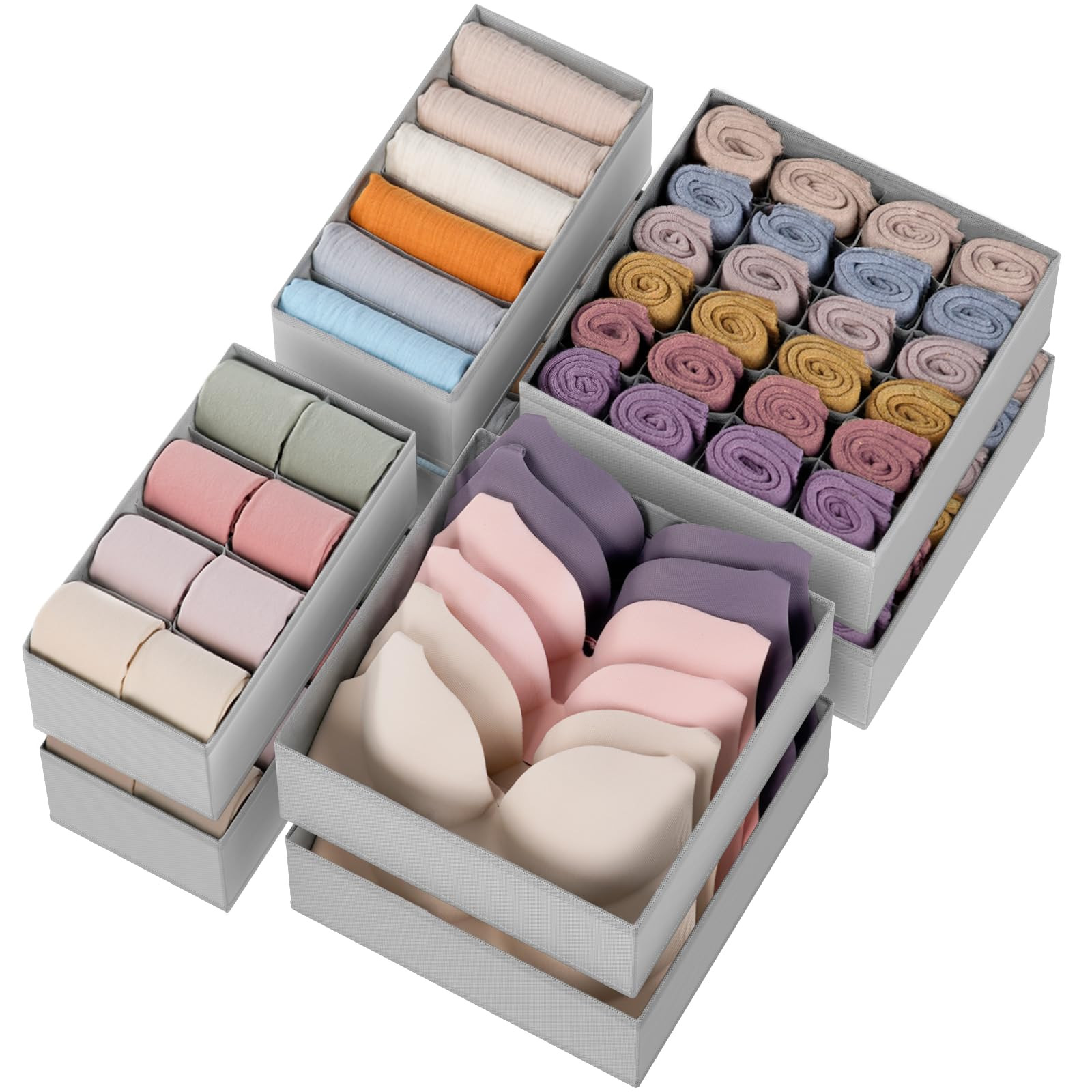 Criusia Drawer Organizer Clothes, 8 Pack Dresser Organizer for Underwear, Sock, Baby Clothes- Foldable Closet Organization and Storage Dividers Bins for Nursery, Bedroom (Grey) | Amazon (US)