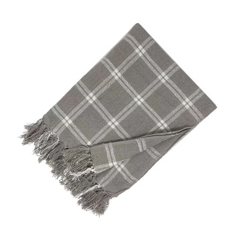 Farmhouse Living Double Window Pane Plaid Fringe Blanket Throw - 50" x 60"- Elrene Home Fashions | Target