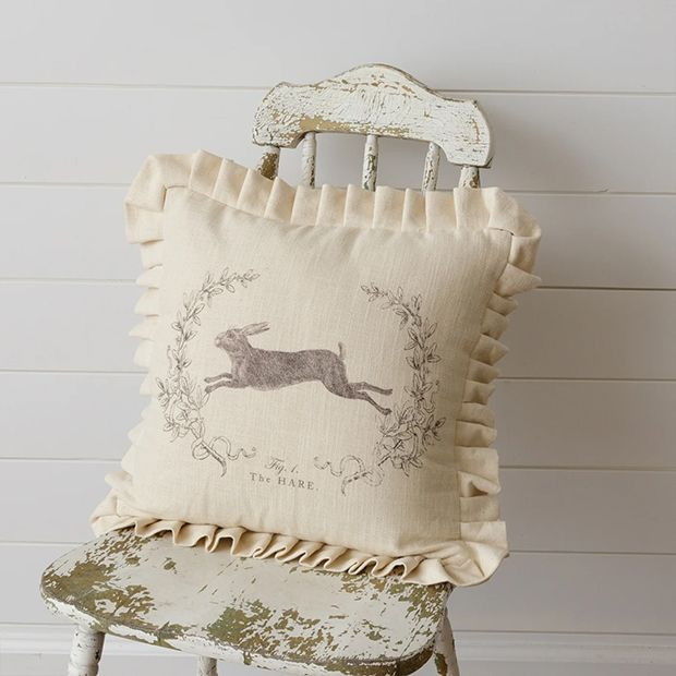 Leaping Rabbit Ruffled Accent Pillow | Antique Farm House