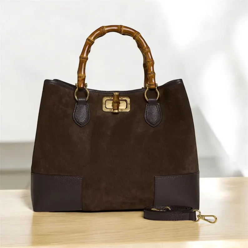 Brown Suede and Leather Tote Bag: Handmade Italian Everyday Bag | Etsy (US)