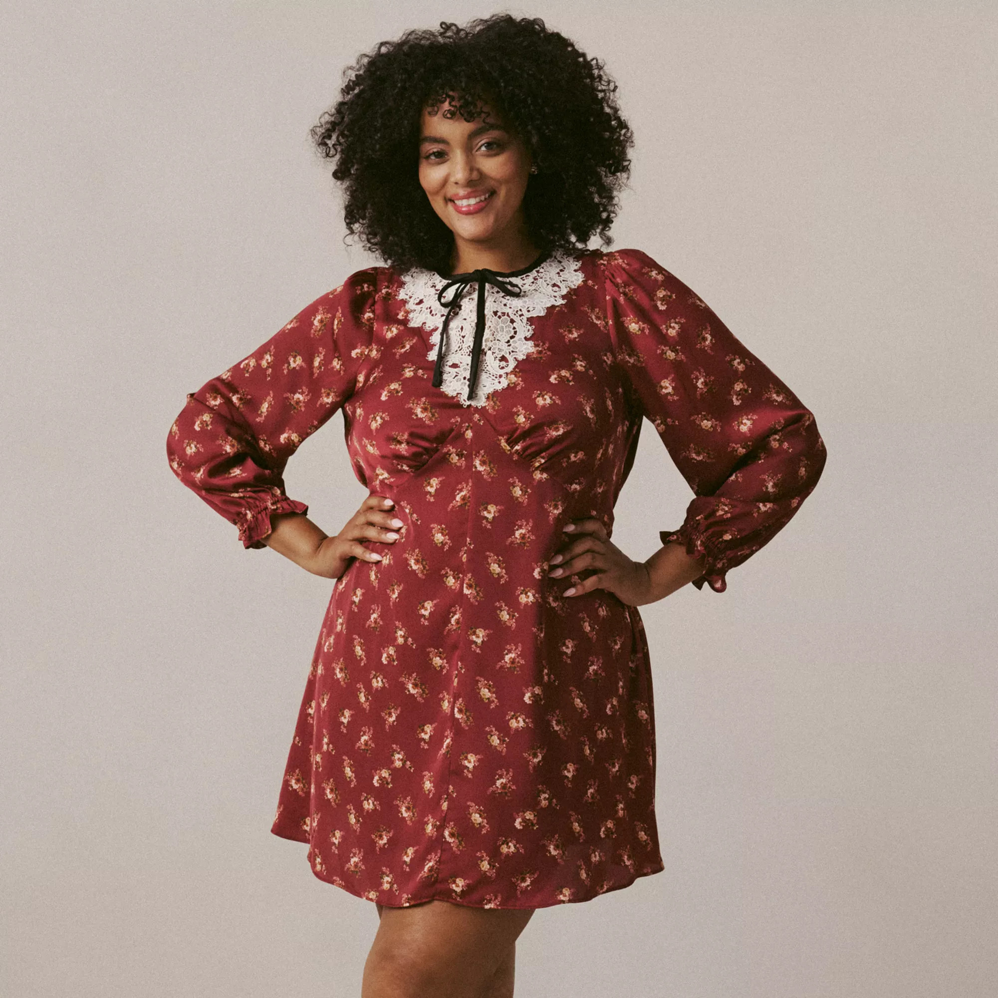 Plus Size LC Lauren Conrad Lace Trim Tie Neck Mini Dress, Women's, Size: 0X, Red Stella Flora | Kohl's