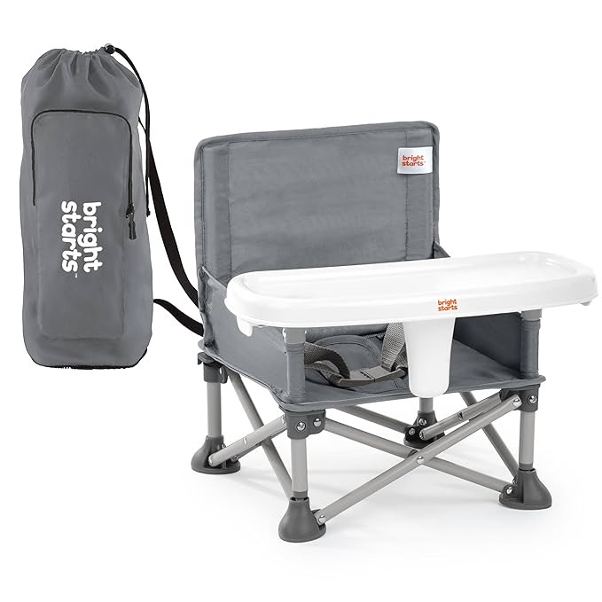 Bright Starts Pop 'N Sit Portable Booster, Indoor/Outdoor Use, Floor Seat with Feeding Tray, Grey... | Amazon (US)