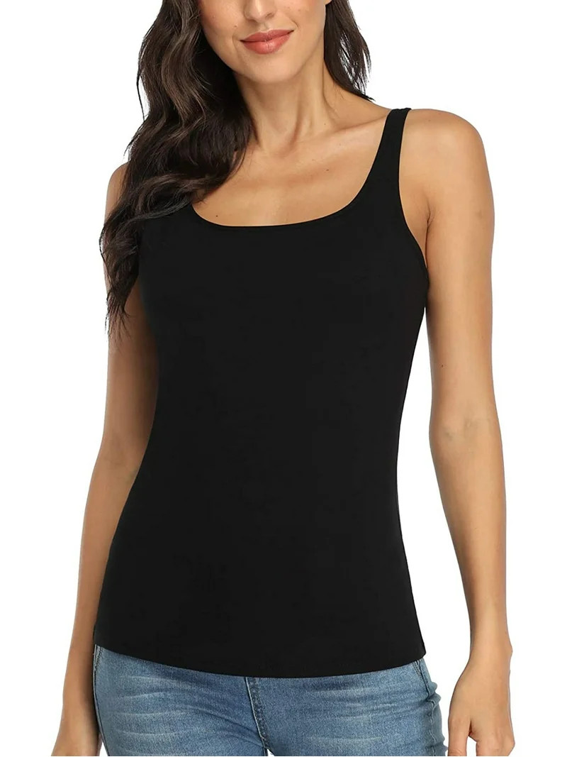 Women's Camisole Cotton Tank Top with Shelf Bra Adjustable Wide Strap Basic Undershirt | Walmart (US)