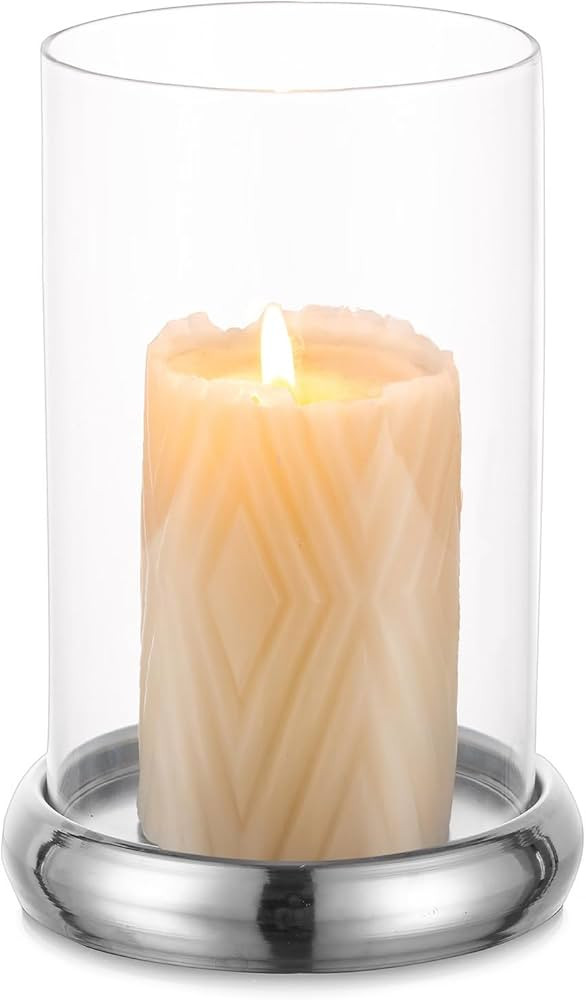 Sziqiqi Hurricane Candle Holder Decor - Silver Clear Glass Pillar Candle Holder Cylinder Lantern ... | Amazon (US)