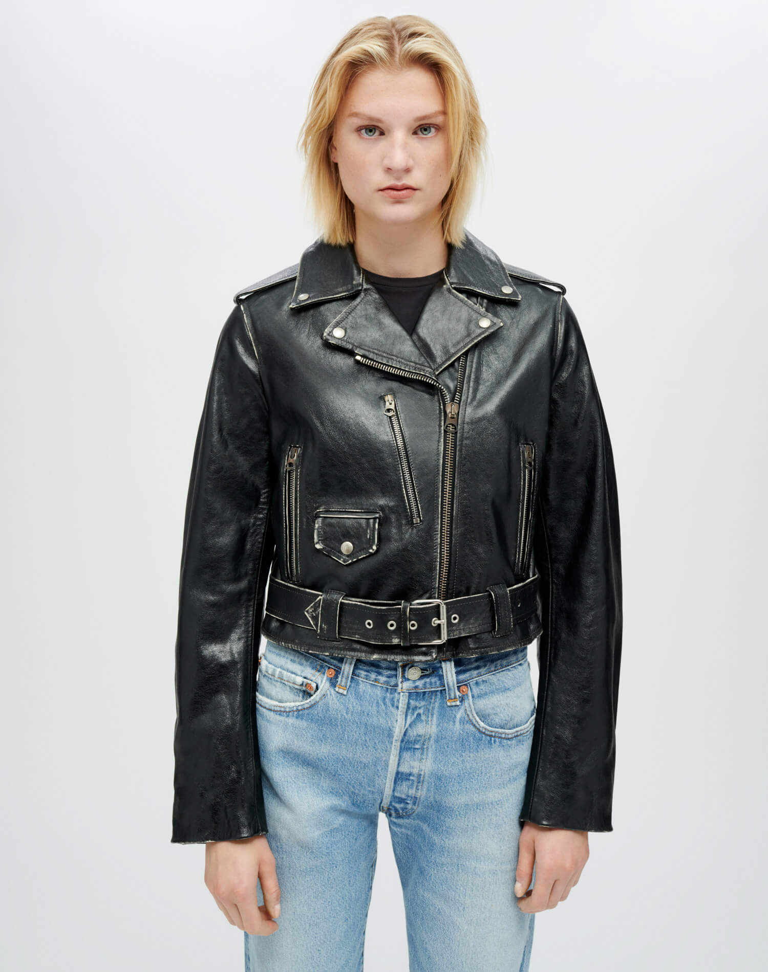 RE/DONE | Leather Moto Jacket in Vintage Black | RE/DONE