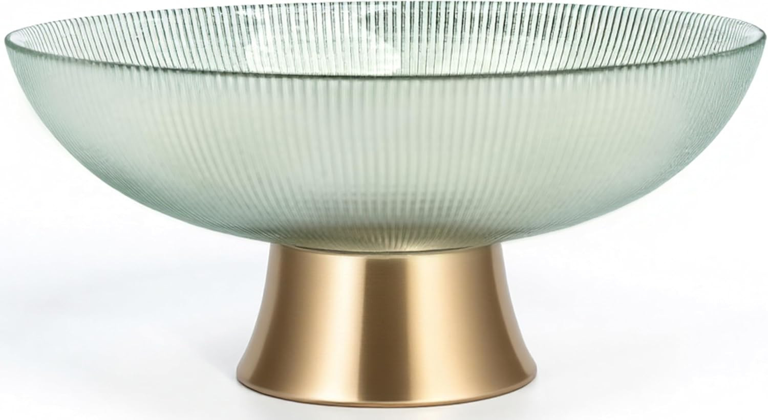 Round Glass Decorative Bowl (Green), 9.8 Inches Handblown Striped Design Glass Bowl with Rust Resistant Metal Base,Decor Fruit Bowl for Home Decor,Table Centerpiece,Kitchen Island and Dining Decor | Amazon (US)