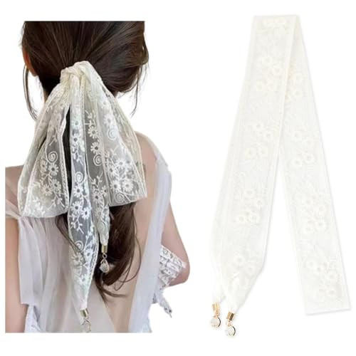 Kefley Lace Hair Ribbon Scarf Ties for Women Girls Edge Hair Scarf Headband Off-White Beige Bandanas Headbands for Women Ponytail Ribbons Lace Neckerchief Handbag Handle Wrap Head Band Hairbands | Amazon (US)
