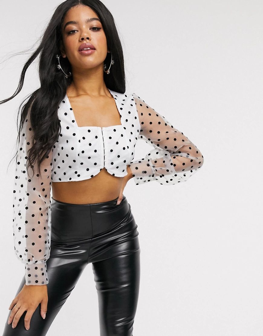 In The Style mesh polka dot hook detail crop top in multi | ASOS (Global)