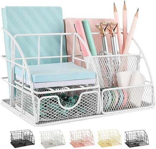 AUPSEN Desk Organizer, Mesh Office Supplies Desk Accessories, Features 5 Compartments + 1 Mini Sl... | Amazon (US)