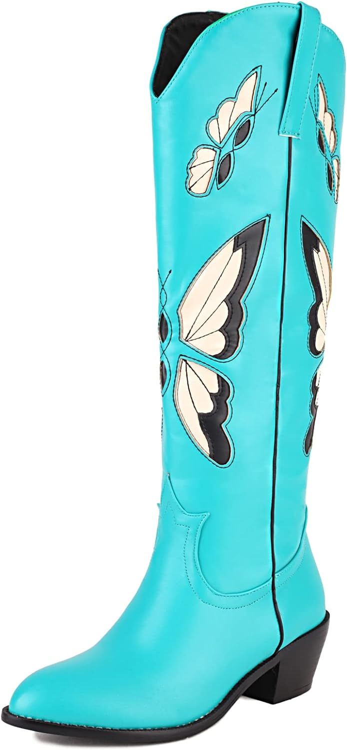 CYNLLIO Womens Cowgirl Boots Vintage Fashion Butterfly Embroidery Western Cowboy Boots Chunky Cor... | Amazon (US)