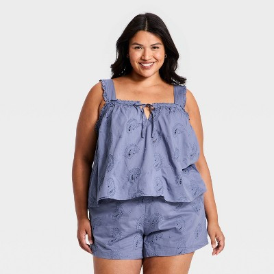 Women's Cutwork Paisley Tank Top - Universal Thread™ Slate Blue 1X | Target