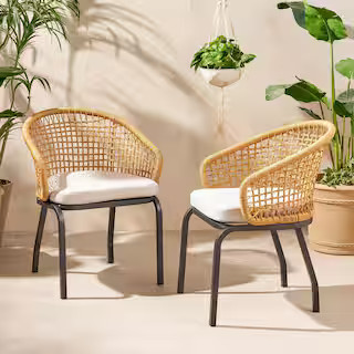 Noble House Arias Light Brown Removable Cushions Plastic Outdoor Lounge Chairs with Beige Cushion... | The Home Depot