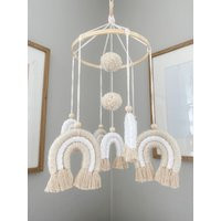 Rainbow Baby Mobile, Nursery Mobile For Girl, White & Beige Boy, Boho Neutral Decor | Etsy (US)