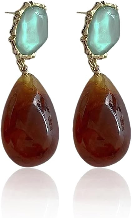 Vintage Amber Teardrop Dangle Drop Earrings for Women Gold Tone Geometry Waterdrop Resin Statemen... | Amazon (US)