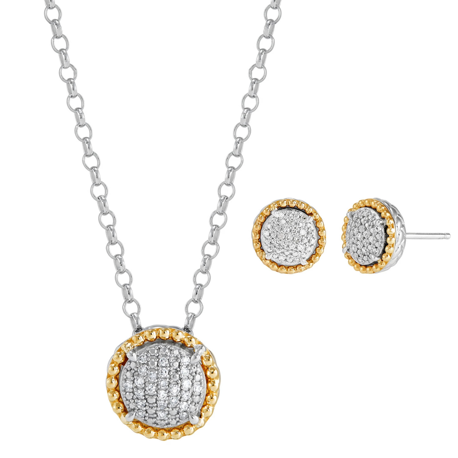 0.20 CT. T.W. Diamond Halo Pendant and Earring Set in Sterling Silver and 14K Yellow Gold | Sam's Club