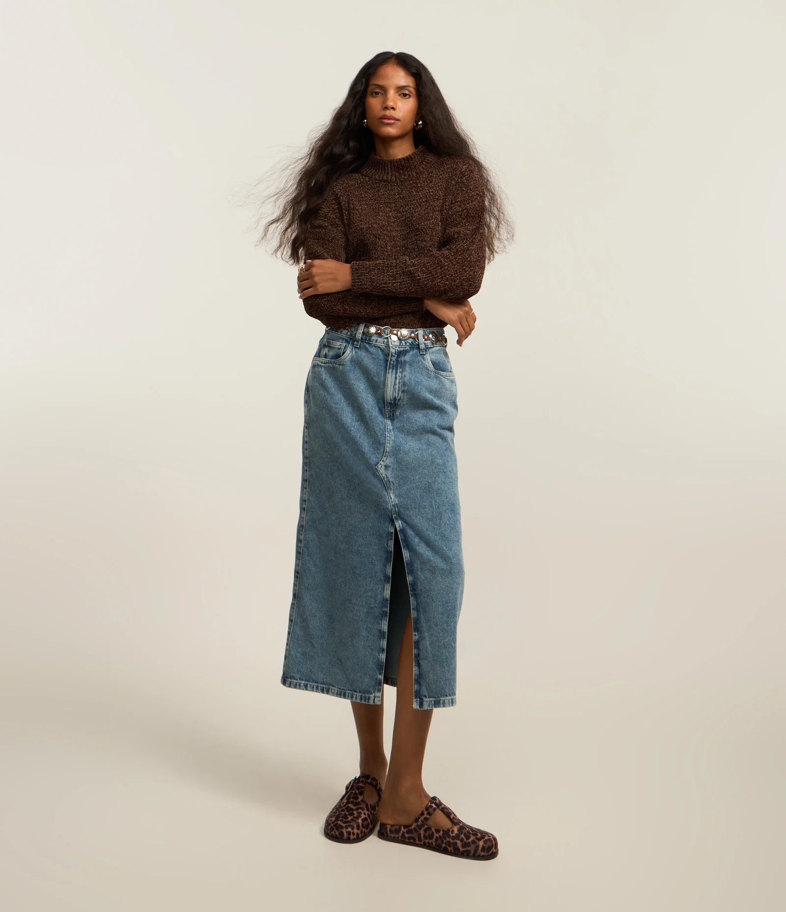 Saia Midi em Jeans com Fenda Frontal Azul - Lojas Renner | Renner (BR)