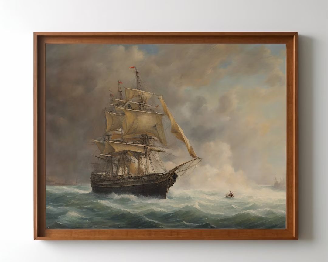 Frigate Wall Art, Ship Painting, Sea Painting, Vintage Painting, Painting, Landscape Painting, In... | Etsy (US)