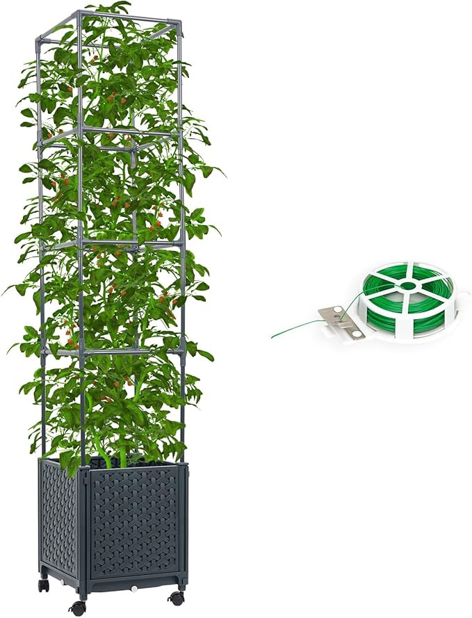 Raised Garden Bed with Tomato Cage 56.7” Self Watering Tomato Planter Boxes with Trellis Wheels... | Amazon (US)