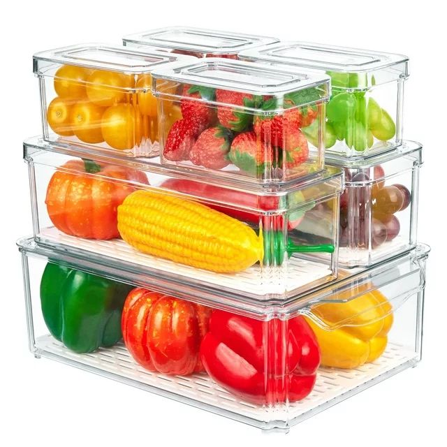 Set of 7 Refrigerator Organizer Bins, Vtopmart Fruit Containers for Fridge with Drain Tray for Ve... | Walmart (US)