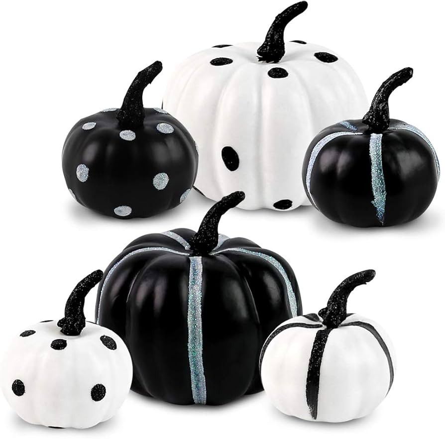 Amazon.com: DomeStar Artificial Pumpkins Decor, 6PCS Fake Black and White Pumpkins 2 Sizes Fall P... | Amazon (US)