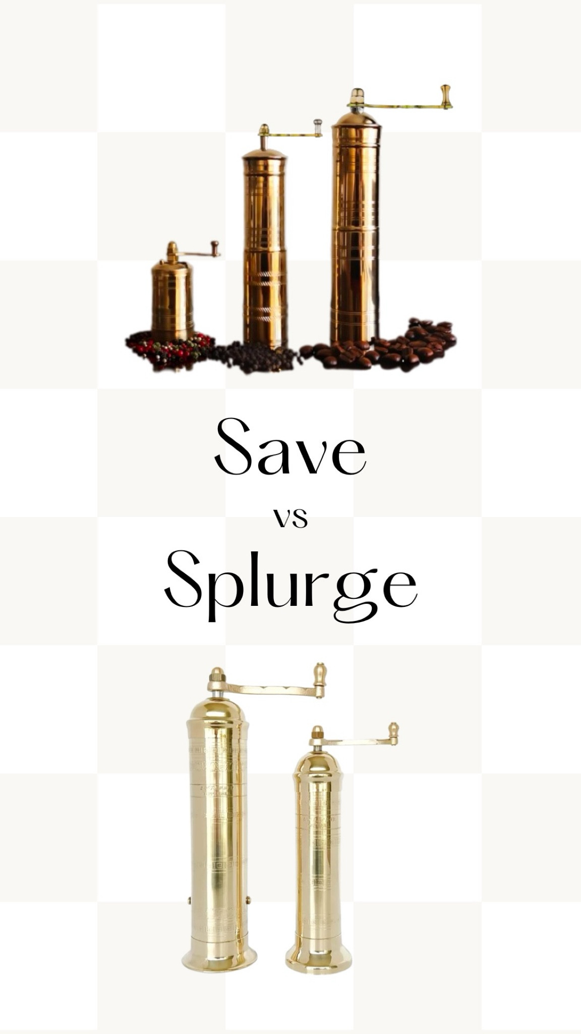Guess the save vs splurge brass salt and pepper grinders 🤫🤯

#LTKhome #LTKfindsunder100 #LTKGiftGuide