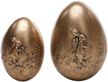 DNDECONATION Large Golden Polyresin Easter Egg Ornament for Spring Gift Tabletop Decoration Set o... | Amazon (US)