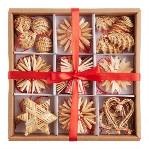 Straw Winter Shapes Boxed Ornaments 36 Pack | World Market