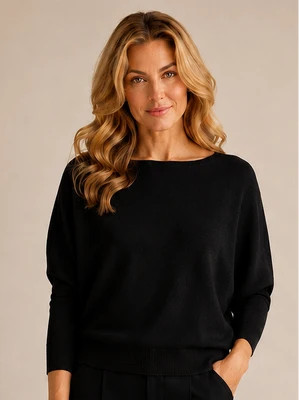 TERRACE Black Boatneck Sweater | Pearls & Camo