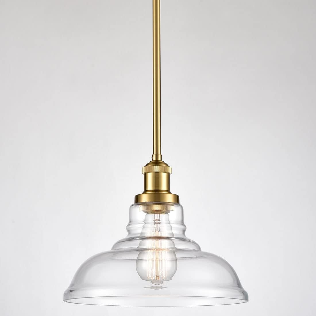 Modern Mini Ceiling Pendant Light for Kitchen Island with Clear Glass Shade Brass Finish,Adjustab... | Amazon (US)
