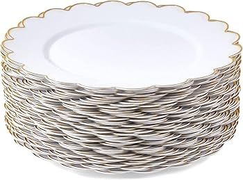 Sparkle and Bash White Plastic Plates with Gold Scalloped Edge (9 Inches, 50 Pack) | Amazon (US)