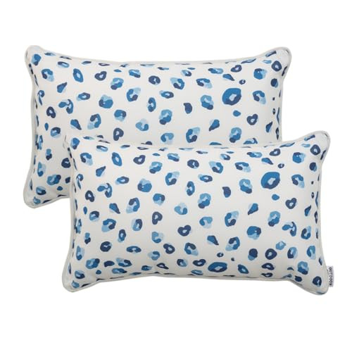 JMKaixin Pack of 2 Patio Lumbar Pillows, 12"x20" Fade Resistant Outdoor Waterproof Lumbar Pillow with Inners, Decorative Garden Lumbar Cushions for Home Patio Terrace Sofa Use | Amazon (US)