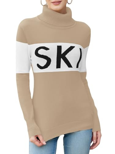 LCXWFE Womens Ski Sweaters Color Block Long Sleeve Turtleneck Pullover Sweater Trendy Knitwear Tops | Amazon (US)