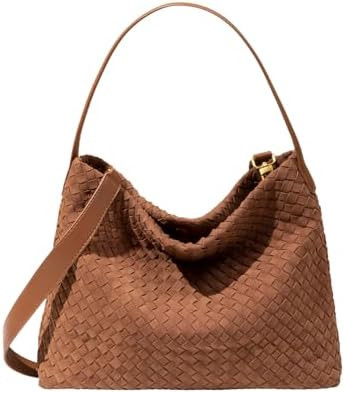 Women's Braided Leather Tote Bag Stylish Suede Hobo Shoulder Bag with Woven Details | Amazon (US)