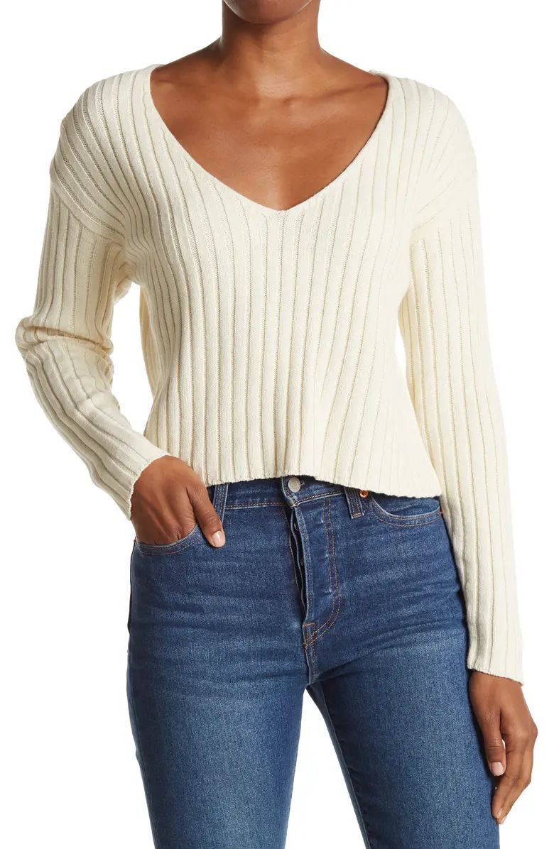 V-Neck Ribbed Crop Sweater | Nordstrom Rack