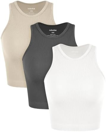 ODODOS 3-Pack Seamless Crop Tank for Women Ribbed Soft High Neck Cropped Tops | Amazon (US)