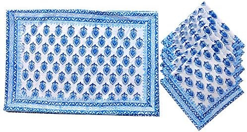 Rastogi Handicrafts Hand Block 100% Cotton Indian Style Theme Dining Table Mats and Napkins Set o... | Amazon (US)