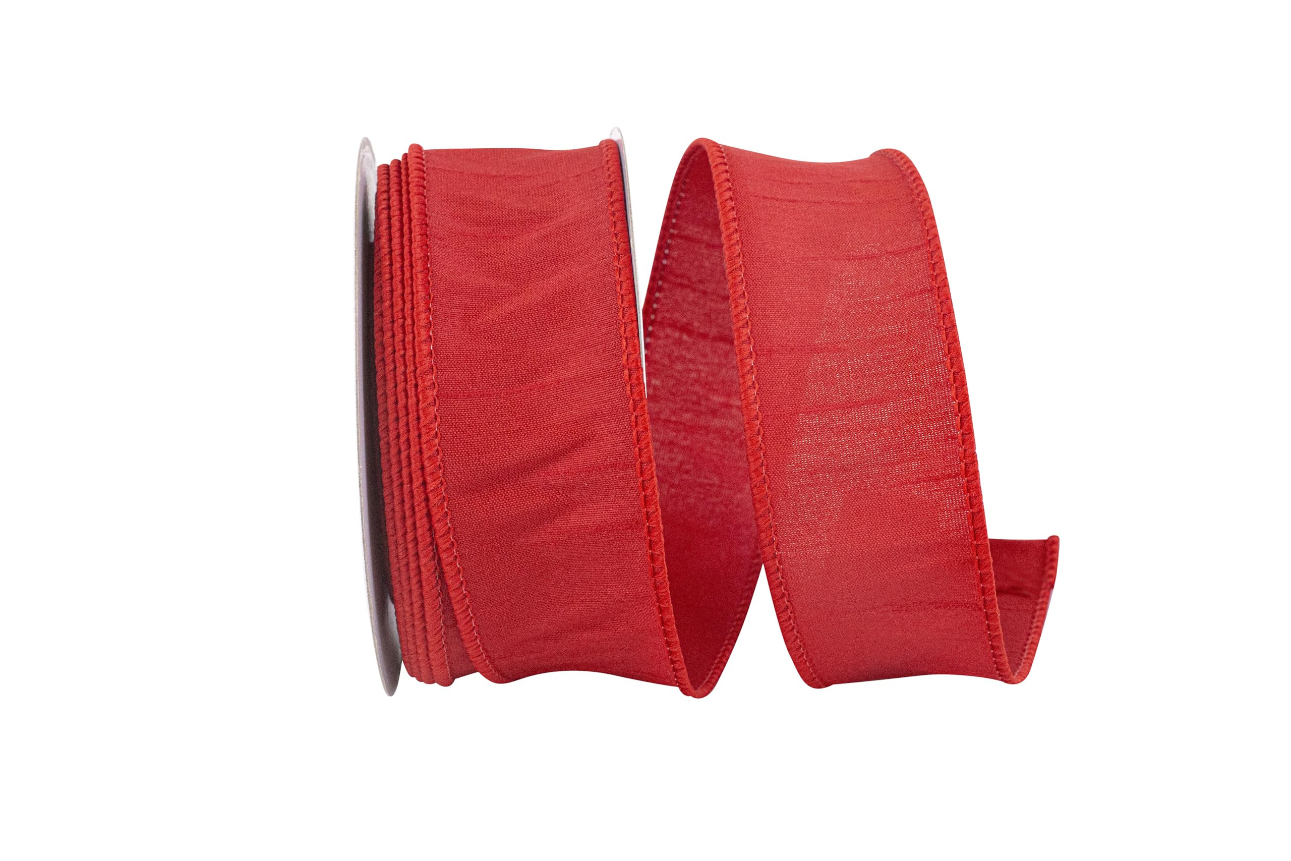 Reliant Ribbon 92975W-065-09F Dupioni Supreme Wired Edge Ribbon, 1-1/2 Inch X 10 Yards, Red | Amazon (US)