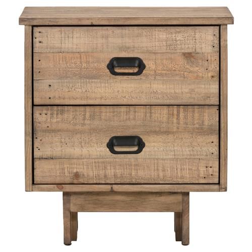 Amia Rustic Lodge Natural Reclaimed Pine Wood Black Iron 2 Drawer Nightstand | Kathy Kuo Home