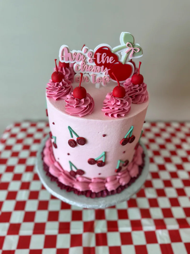 she’s the cherry on top acrylic cake topper, cherry cake decor, cherry theme birthday theme, ch... | Etsy (US)