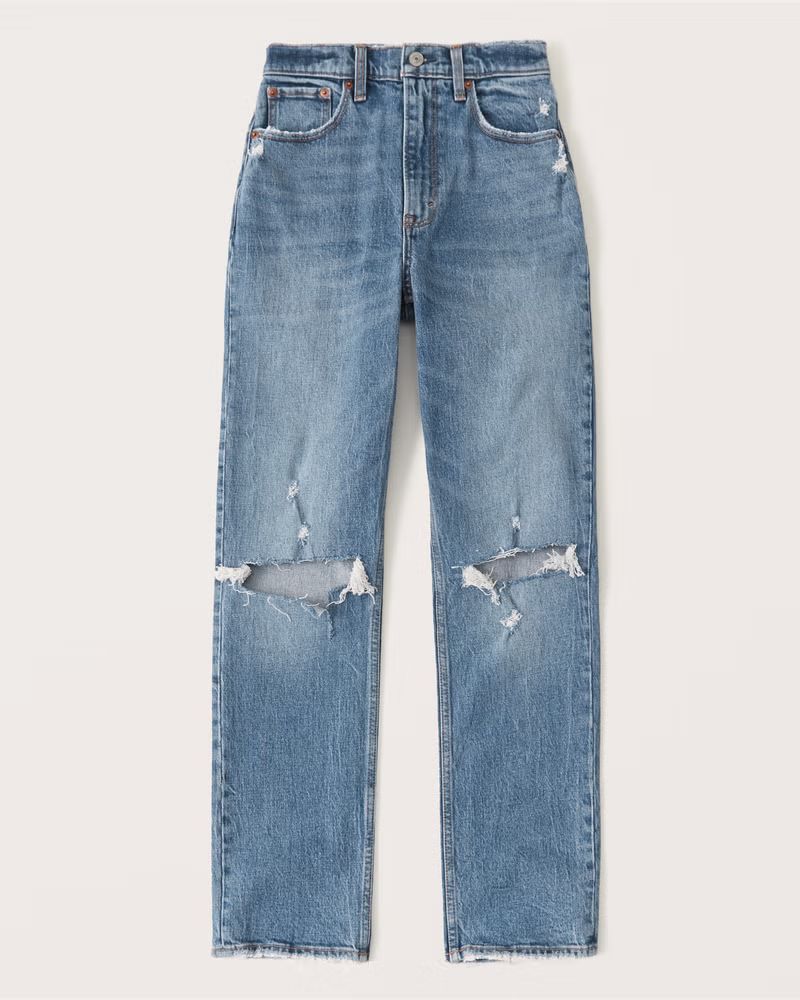 Abercrombie & Fitch Women's Ultra High Rise 90s Straight Jean in Medium Ripped Wash - Size 26 | Abercrombie & Fitch (US)