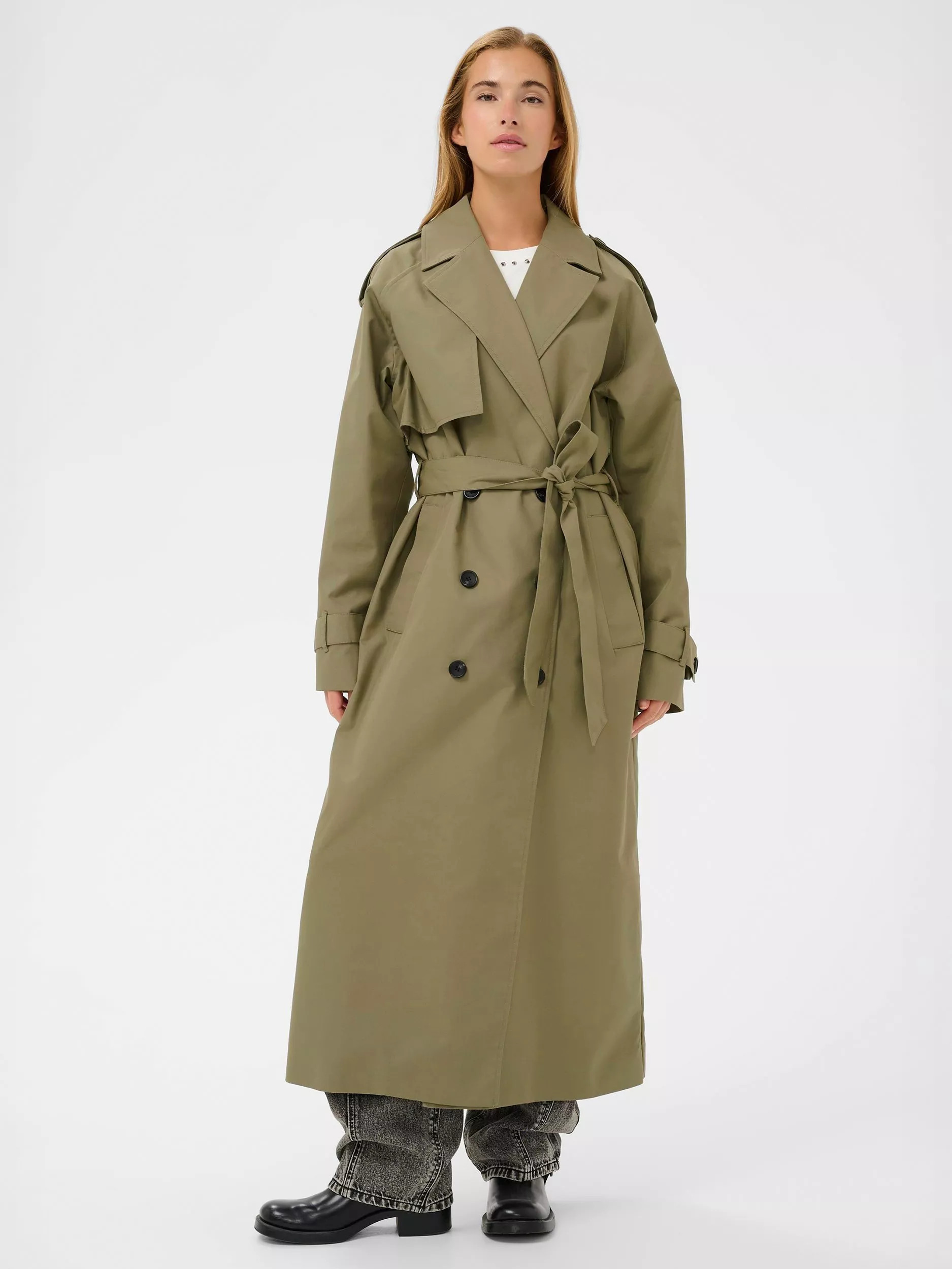 KAFFEValentina Trench Coat, Dusky Green | John Lewis (UK)