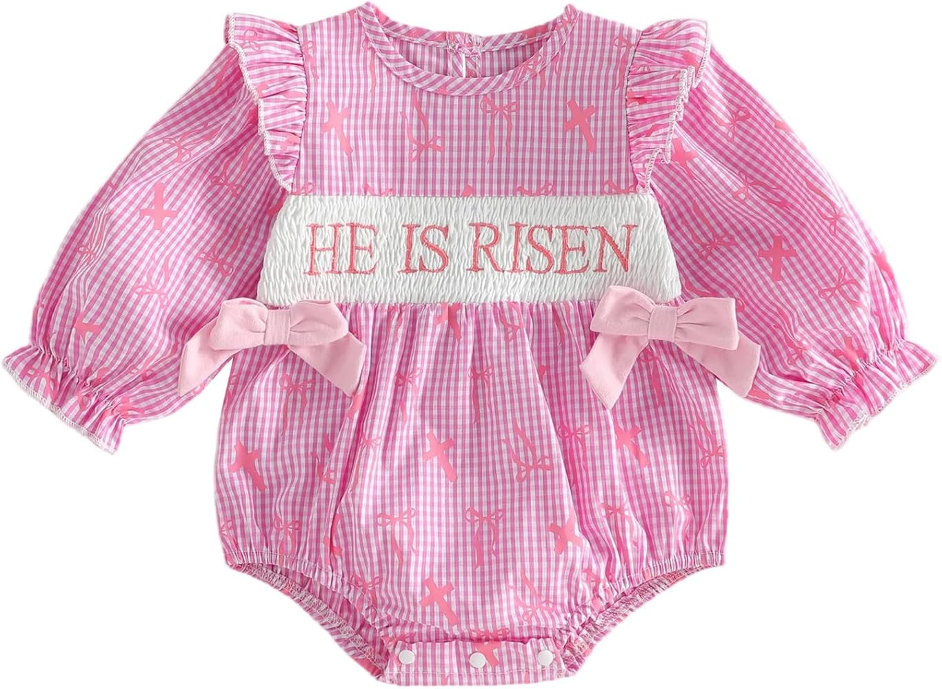 Baby Girl Easter Outfit Newborn Jesus Loves Me/He is Risen Bubble Romper Bow Onesie Smocked Chris... | Amazon (US)