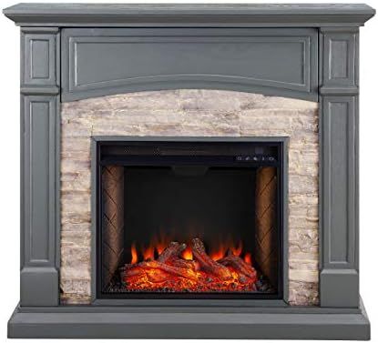 SEI Furniture Seneca Faux Stacked Stone Alexa-Enabled Electric Hidden Media Shelf Fireplace, Cool... | Amazon (US)