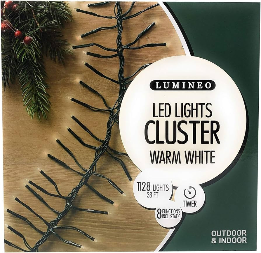 1128 LED Warm White Christmas Cluster Lights Set, Green Wire 33 Ft | Amazon (US)