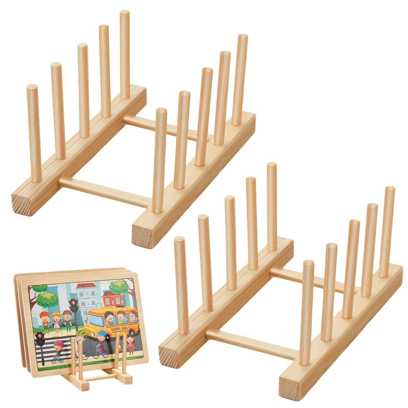 Barydat 2 Pcs Wooden Puzzle Display Stand Jigsaw Holder Rack Puzzle Storage Organizer Shelf for A... | Amazon (US)