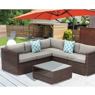 COSIEST 4-piece Patio Outdoor Cushioned Wicker Sectional Sofa Set | Bed Bath & Beyond