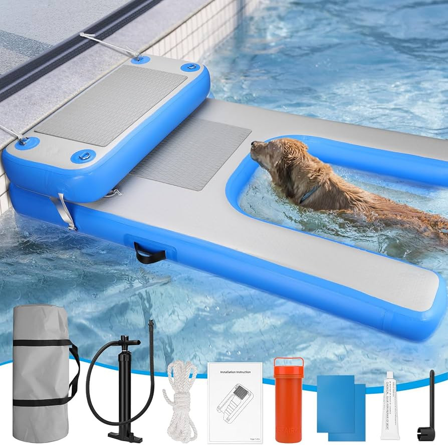 Inflatable Dog Pool Float, Boat Ramp for Dogs Platform Durable Puncture-Resistant Surface Ensures Safe and Easy Access to Water for Dogs, Floating Ramp Ladder for Pools, Lakes, and Beaches | Amazon (US)