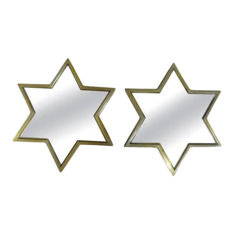 Italian Gio Ponti Style Mid-Century Brass Star Shaped Mirrors-A Pair | Chairish