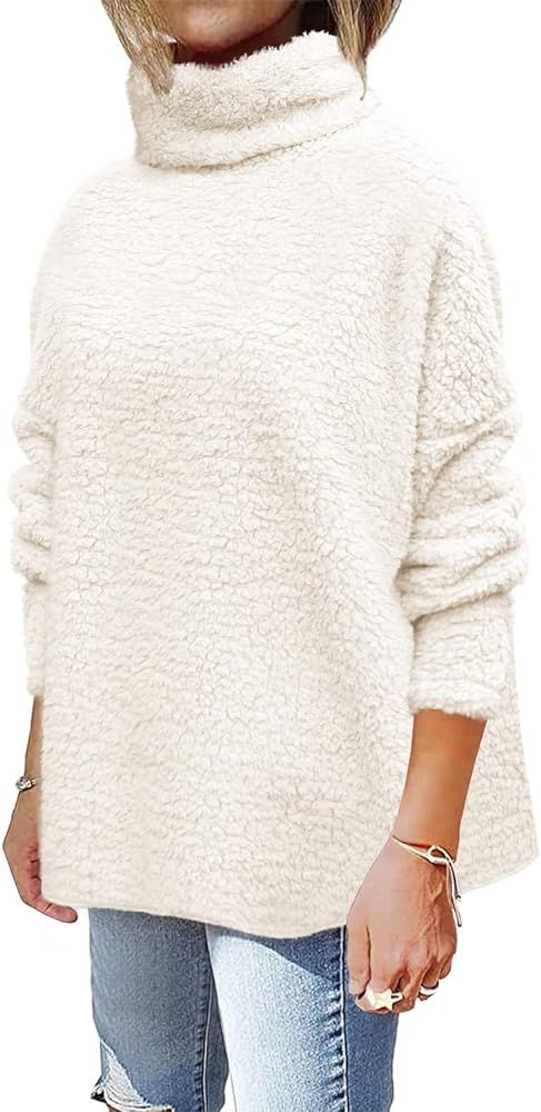 Davenil Women's Fuzzy Fleece Pullover Sweater Casual Loose Warm Winter Sweatshirts Long Sleeves T... | Amazon (US)
